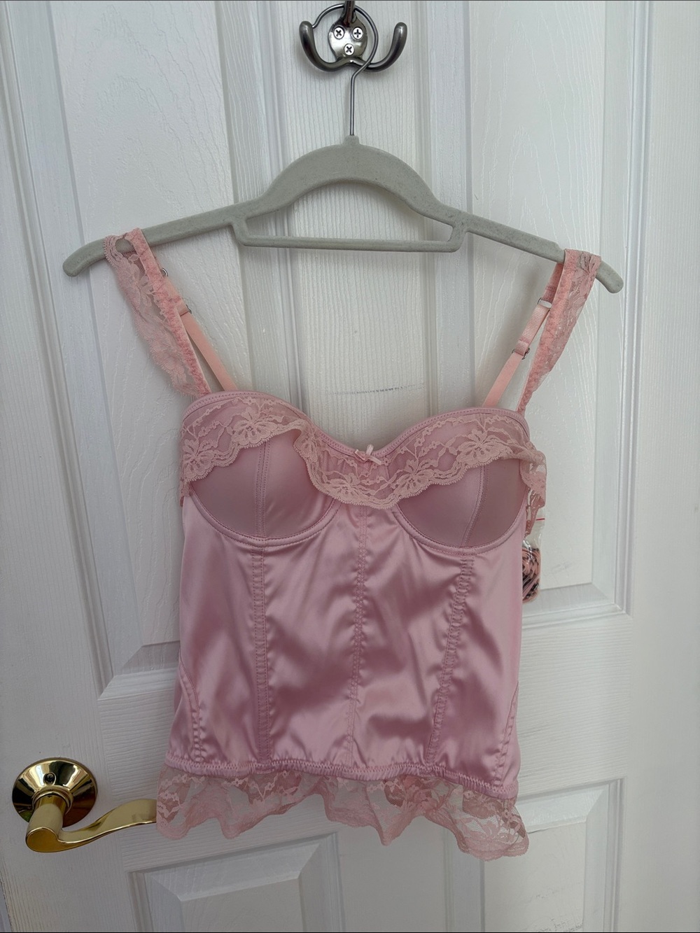 Pink Satin Lace Bustier Camisole